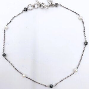 Lois Hill Sterling Silver Choker Necklace Pearls and Cut-Out Scroll Silver Beads